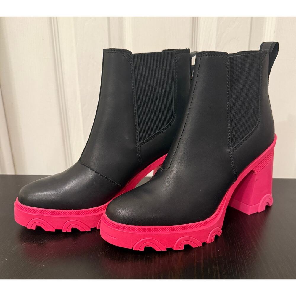 Sorel Brex Heeled Booties Waterproof Black Pink Women 7 EU 38